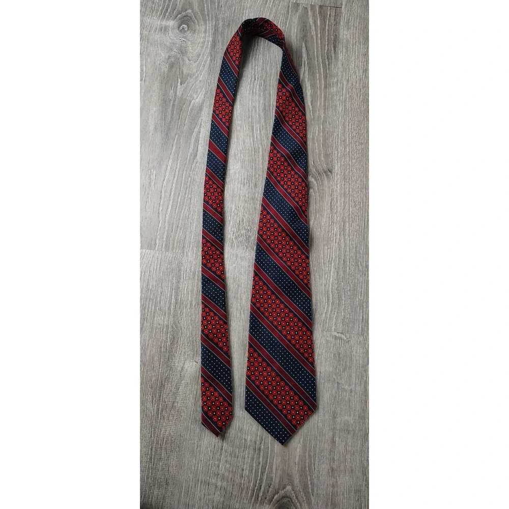 Christian Dior Tie Macys May Co Mens Store Floral Polka Dot Blue Red‎ Stripe VTG